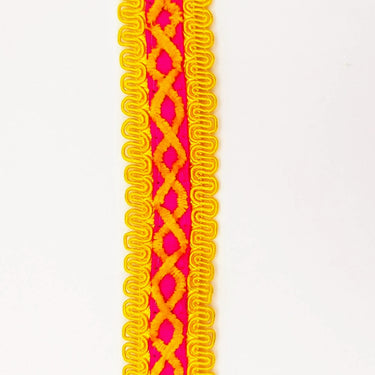 Orange Cotton Fabric Lace Trim with Yellow Thread Embroidery, Trim By 3 Yards, Craft Decorative Ribbon